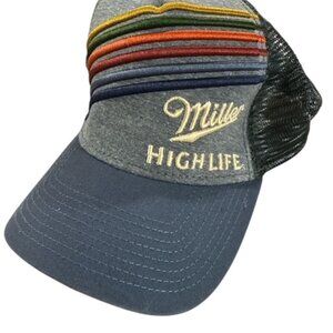 Miller High Life Snapback Hat Beer Multicolor 6 Stripe Mesh Trucker Licensed
